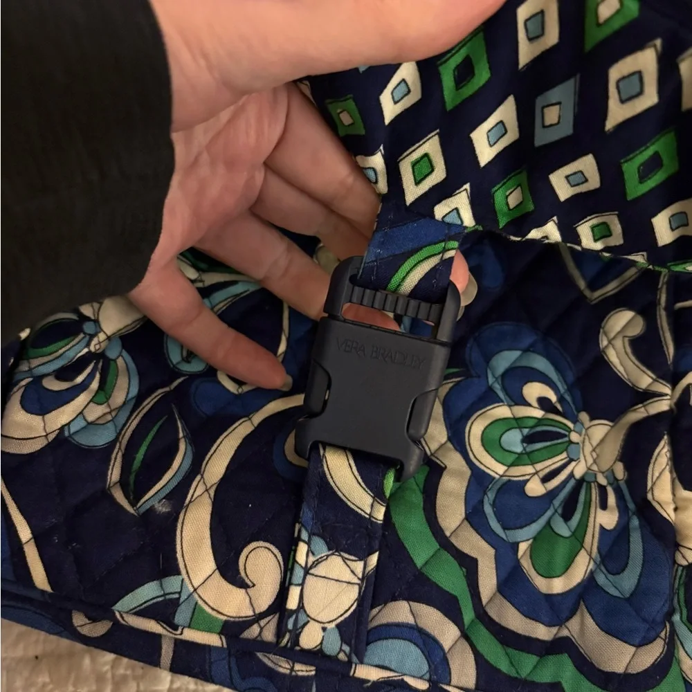 Vera Bradley Navy Blue & Green Quilted Crossbody Laptop Bag